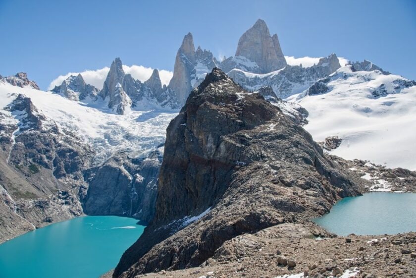 Las mejores caminatas en El Chaltén: senderos cortos y de día completo laguna sucia and laguna de los tres los glaciares patagonia Laguna Sucia y Laguna de los Tres en Los Glaciares, con el cerro Fitz Roy al fondo